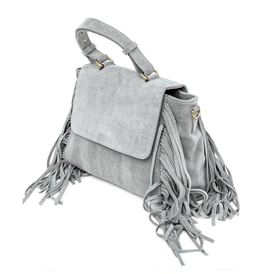 Laura Di Maggio EMMA – borsa grigia in camoscio con frange Offerte speciali