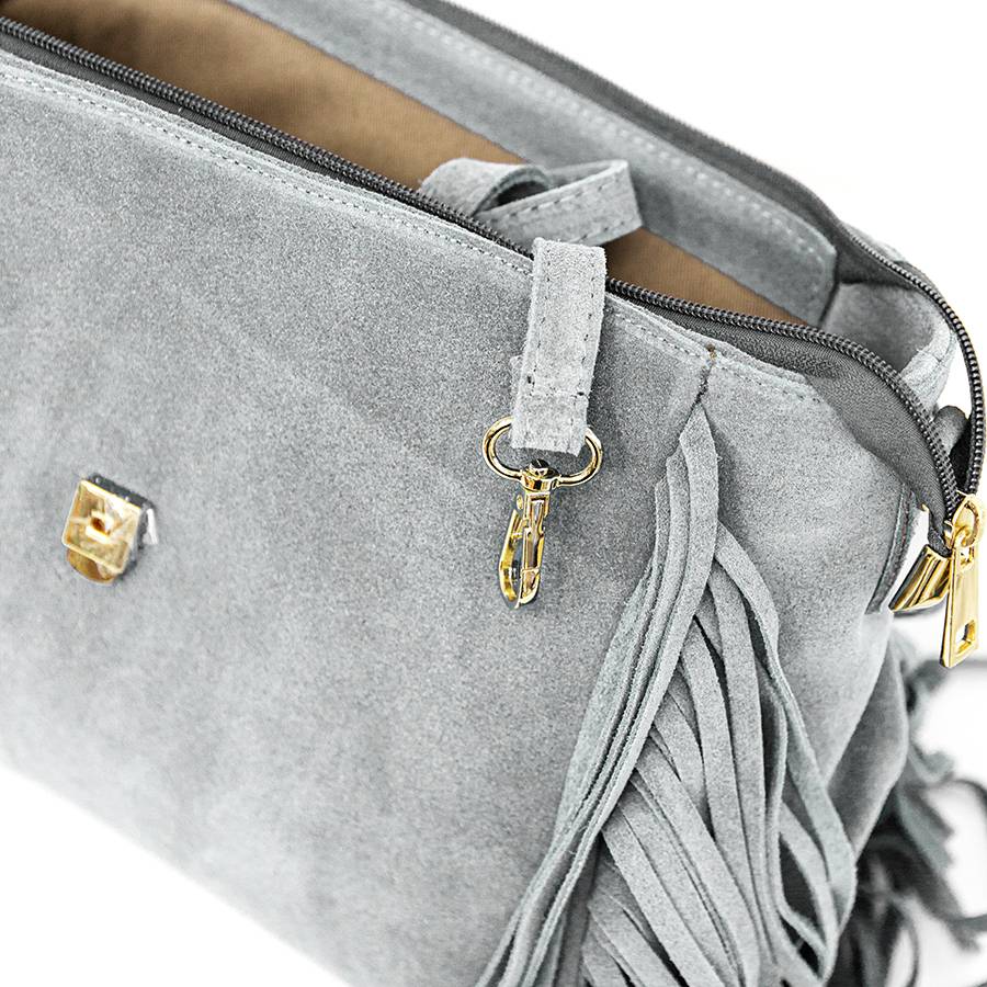 Laura Di Maggio EMMA – borsa grigia in camoscio con frange Offerte speciali