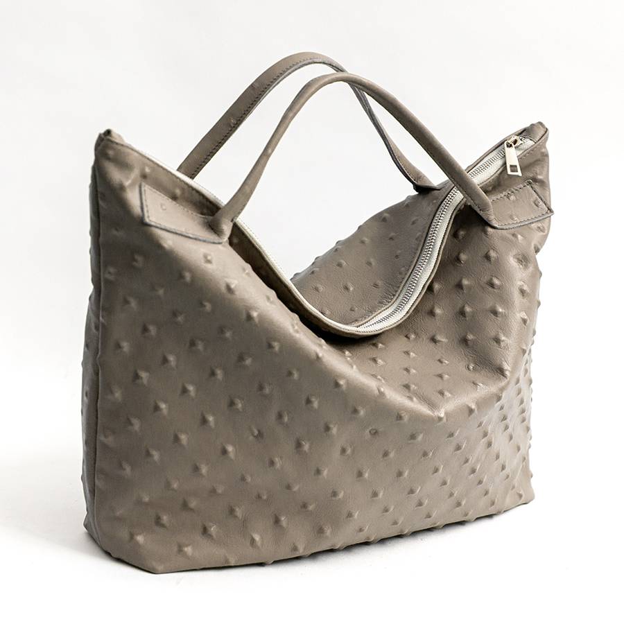 Laura Di Maggio BIKER – borsa in pelle soft stampa chiodo taupe Nuovo