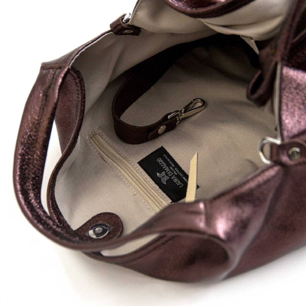 Laura Di Maggio ELSA M – Sacca in pelle laminata ebano Italia