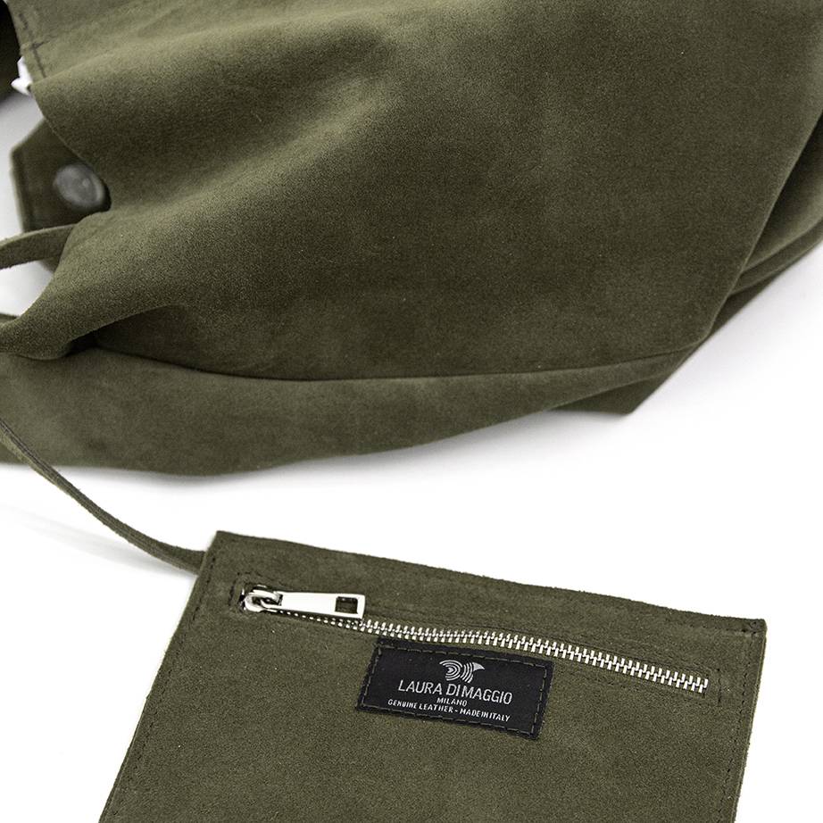 Laura Di Maggio LE SAC – sacca in pelle camoscio verde militare Nuovo