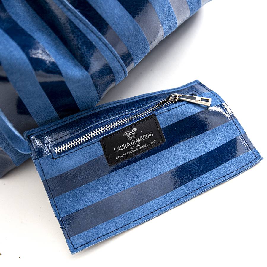 Laura Di Maggio LE SAC – sacca in pelle a righe blu Spedizione Gratuita