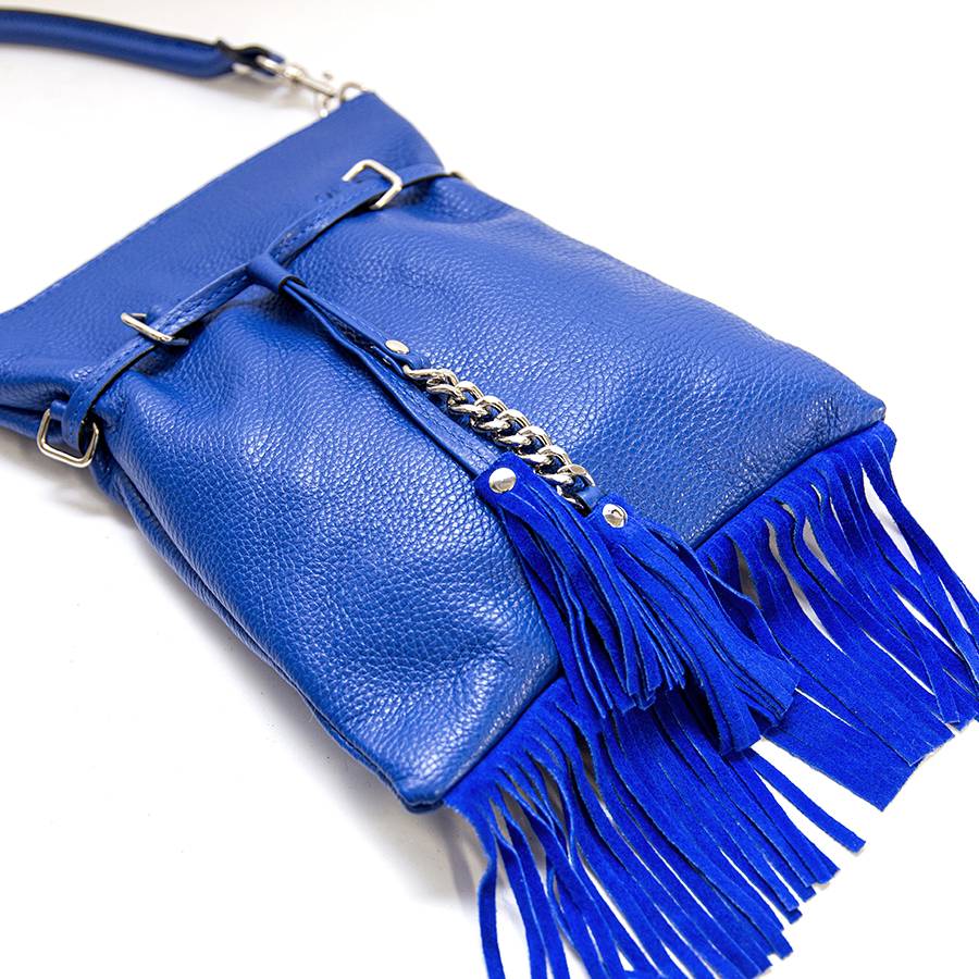 Laura Di Maggio LIMA – borsa sottile in pelle dollaro con frange blu Outlet