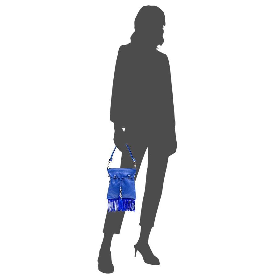 Laura Di Maggio LIMA – borsa sottile in pelle dollaro con frange blu Outlet