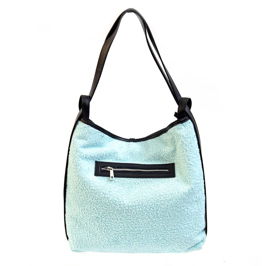 Laura Di Maggio VENICE – Zaino/borsa in pelle e tessuto azzurro Italy