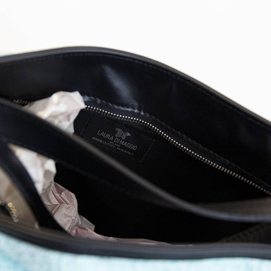 Laura Di Maggio VENICE – Zaino/borsa in pelle e tessuto azzurro Italy