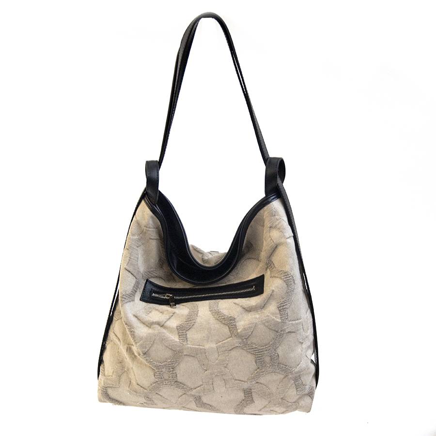 Laura Di Maggio VENICE – Zaino/borsa in pelle e tessuto beige Italia