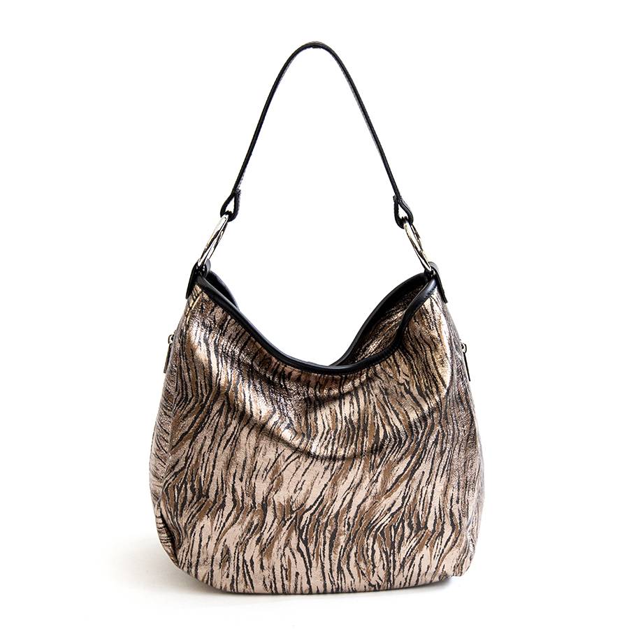 Laura Di Maggio VIVIEN – Sacca con anelli in pelle laminata bronzo