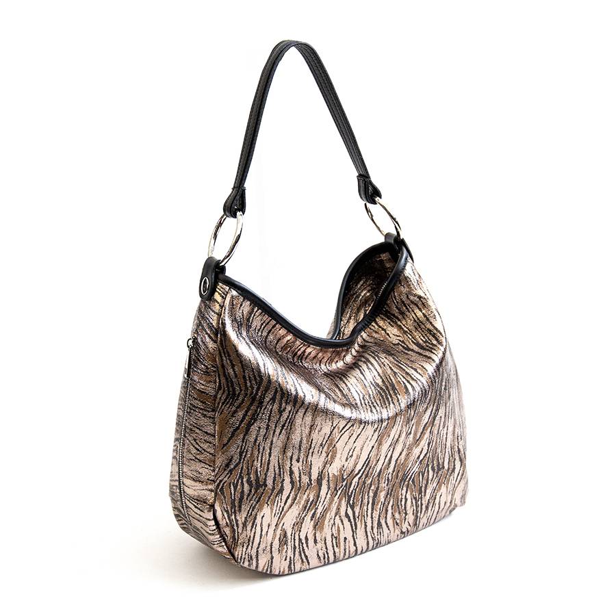 Laura Di Maggio VIVIEN – Sacca con anelli in pelle laminata bronzo Sottocosto
