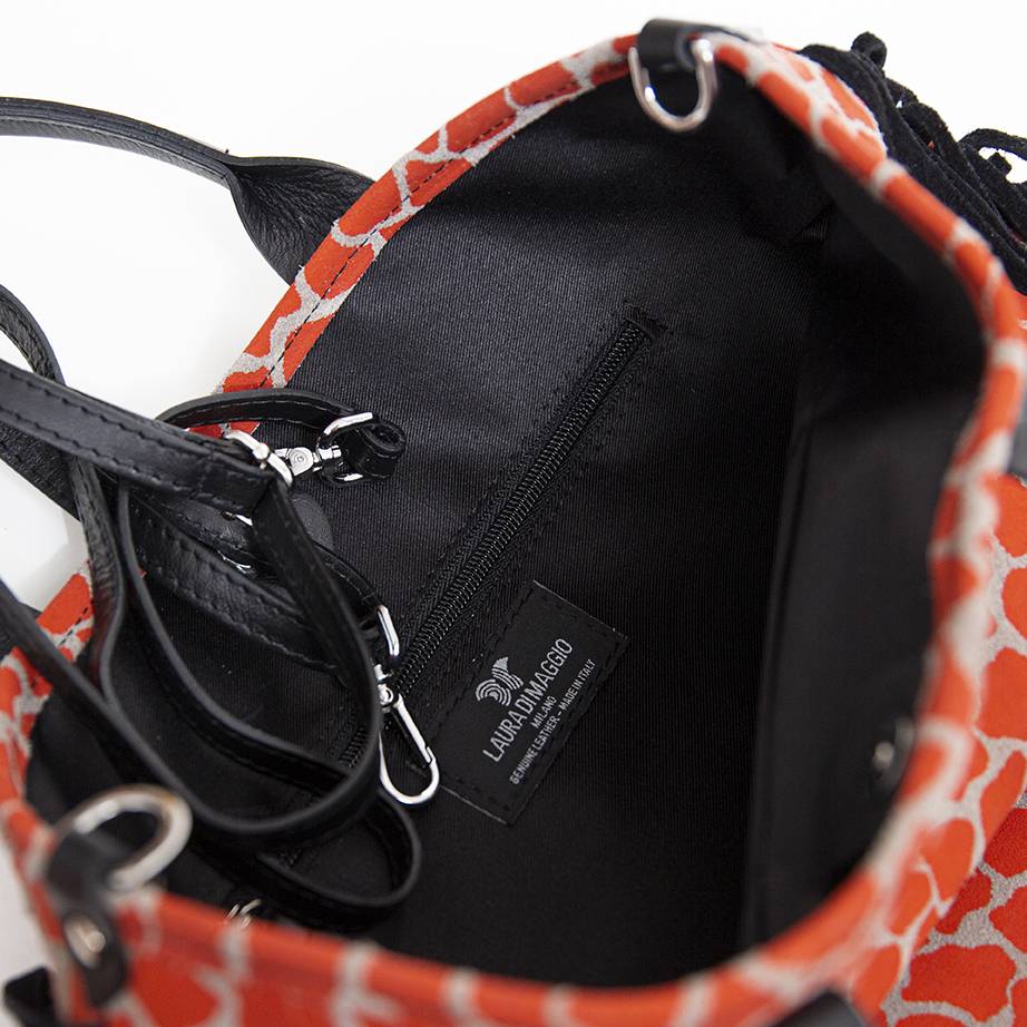 Laura Di Maggio JENNY – Borsa in camoscio stampa giraffa arancio Pezzi Unici