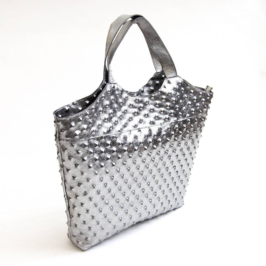 Laura Di Maggio ASTRID – Borsa in pelle laminata argento stampa chiodo Fino Al -60%