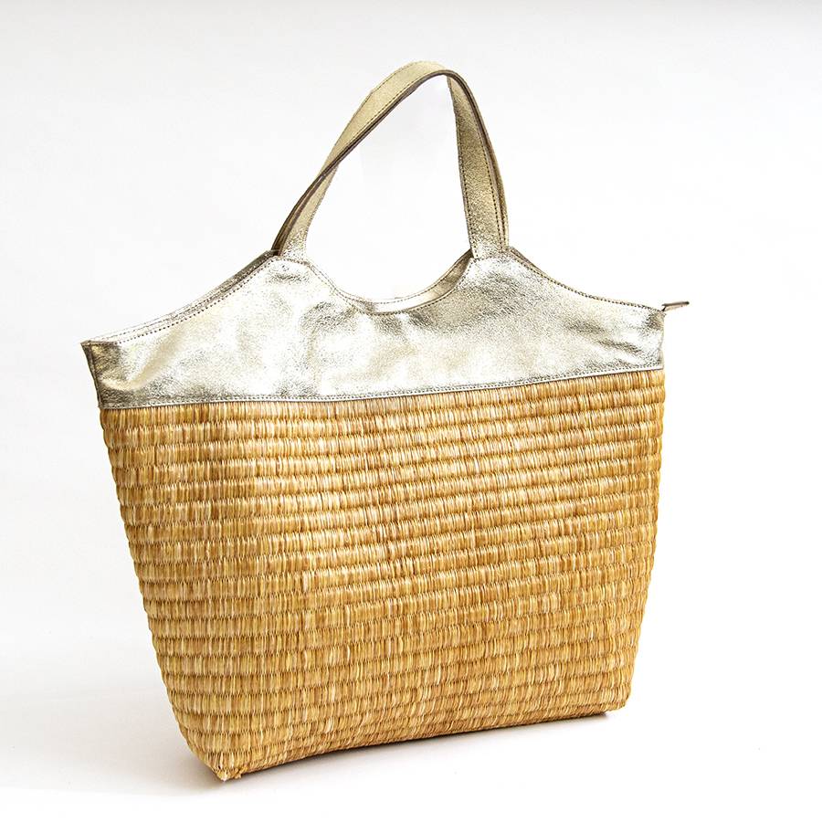 Laura Di Maggio ASTRID – borsa in paglia e pelle laminata Shopping Online