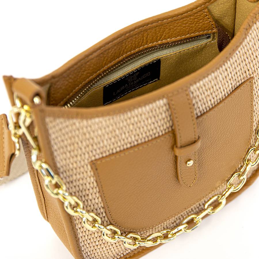 Laura Di Maggio BEA – Borsa in pelle e rafia con tracolla nastro Novità