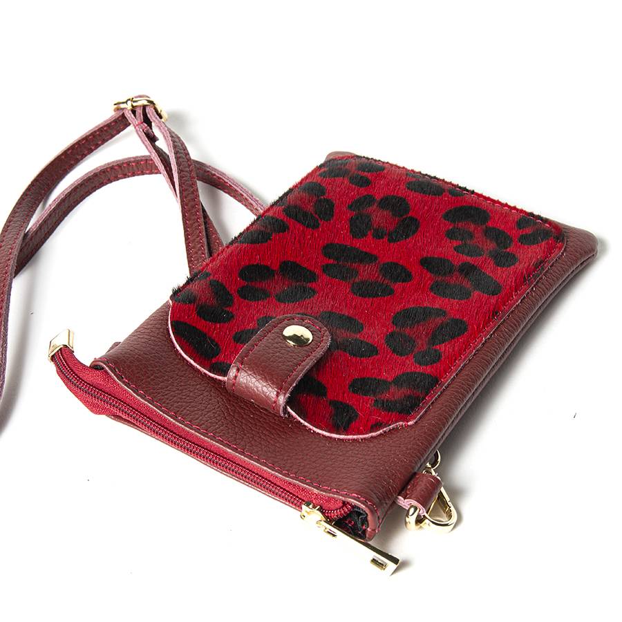 Laura Di Maggio TINY – Porta cellulare in pelle dollaro con cavallino stampa leopardata rosso Presa