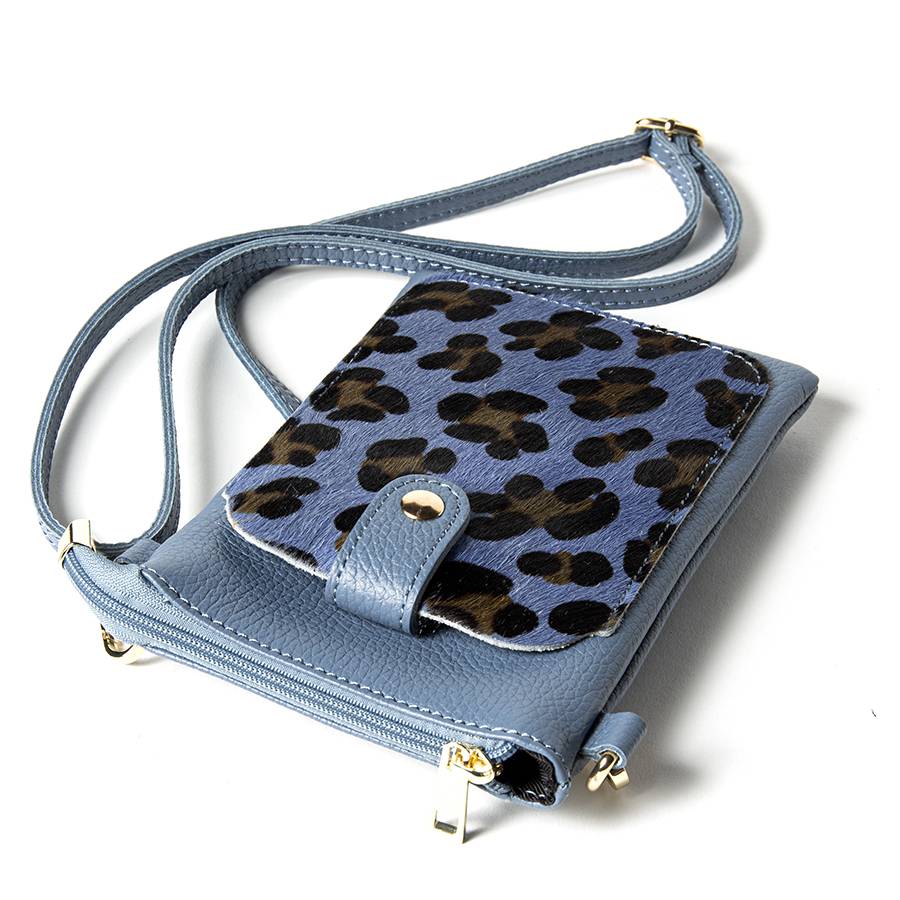 Laura Di Maggio TINY – Porta cellulare in pelle dollaro con cavallino stampa leopardata avio Sconto