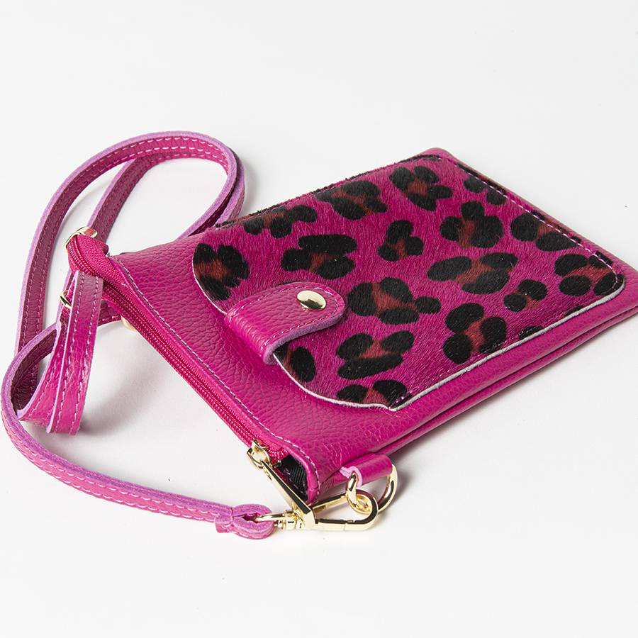 Laura Di Maggio TINY – Porta cellulare in pelle dollaro con cavallino stampa leopardata fucsia Offerta