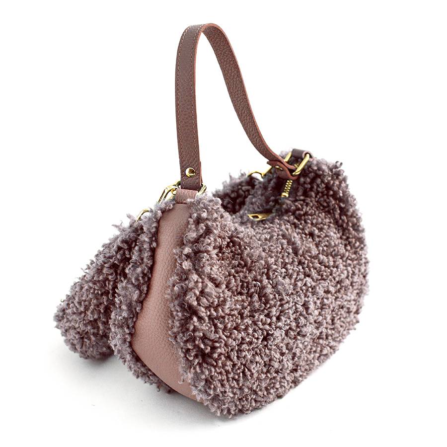 Laura Di Maggio BOUCLE’ MINI – sacca in pelle e pelliccia ecologica rosa Outlet