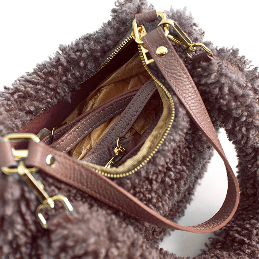 Laura Di Maggio BOUCLE’ MINI – sacca in pelle e pelliccia ecologica rosa Outlet