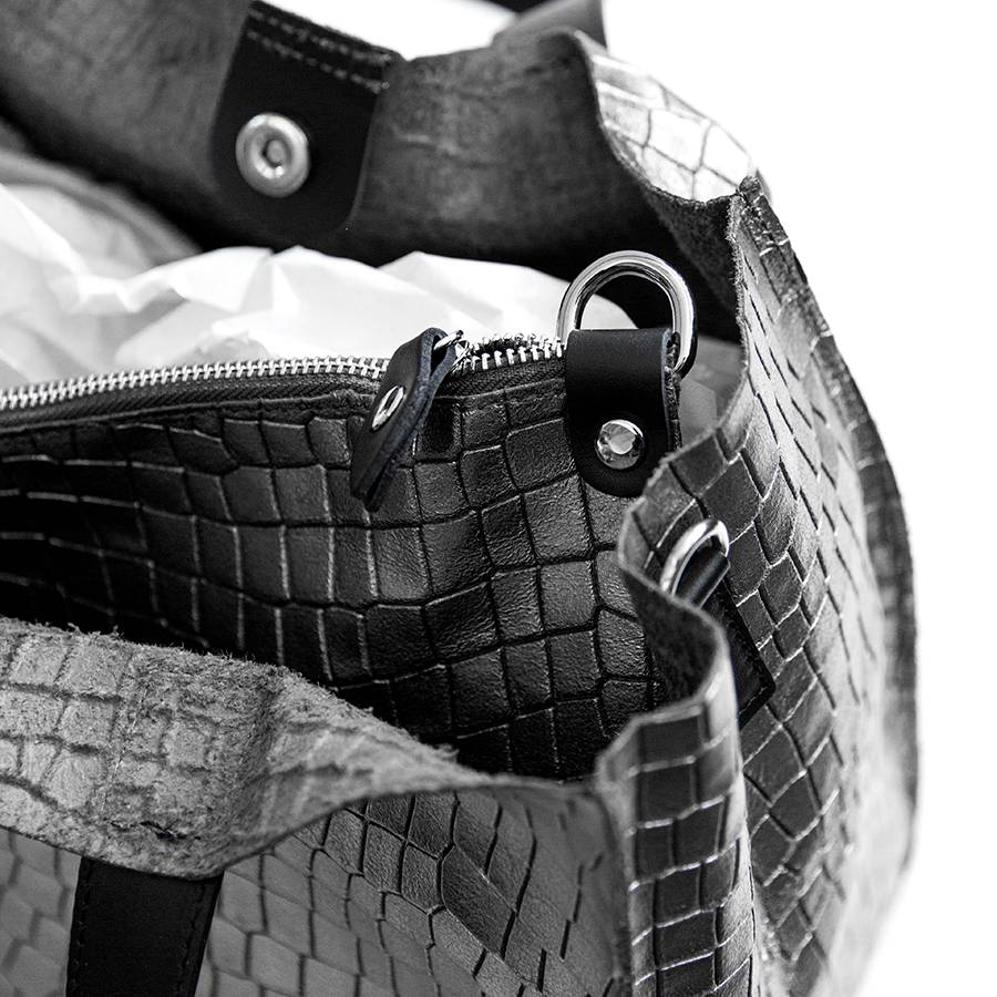 Laura Di Maggio DIAMANTE – shopping in pelle stampa cocco laminata canna fucile In Vendita