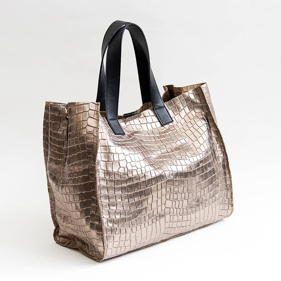 Laura Di Maggio DIAMANTE – shopping in pelle stampa cocco laminata bronzo Soddisfazione Garantita