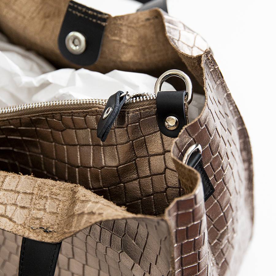 Laura Di Maggio DIAMANTE – shopping in pelle stampa cocco laminata bronzo Soddisfazione Garantita