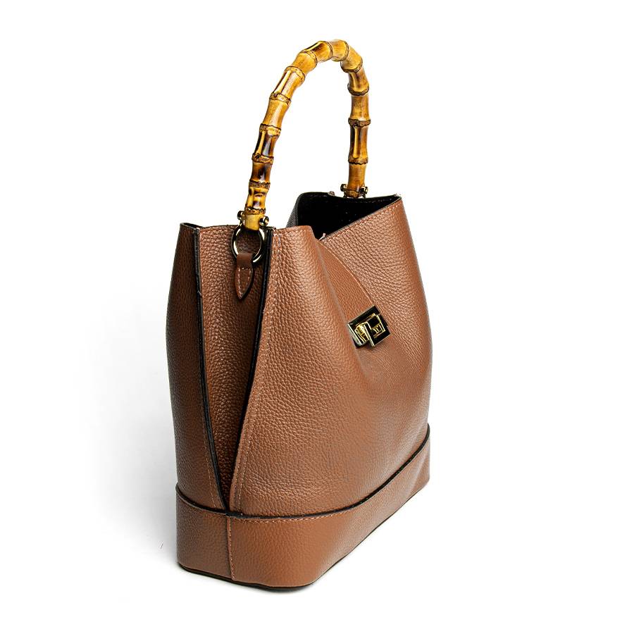 Laura Di Maggio SOHO – secchiello in pelle cuoio con manici in bamboo Fino Al -60%