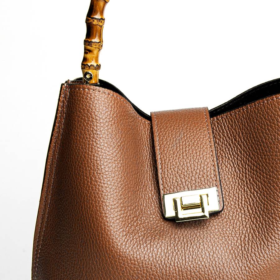 Laura Di Maggio SOHO – secchiello in pelle cuoio con manici in bamboo Fino Al -60%