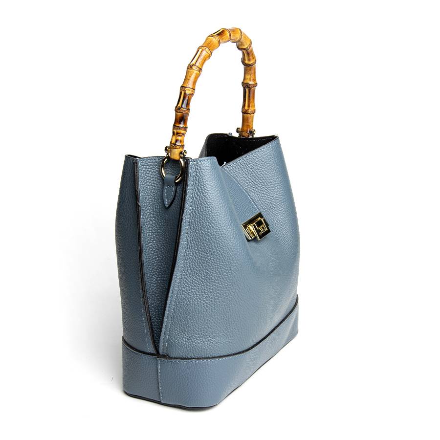 Laura Di Maggio SOHO – secchiello in pelle avio con manici in bamboo Shopping Online