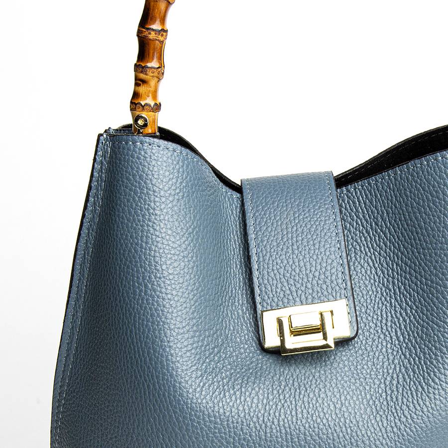 Laura Di Maggio SOHO – secchiello in pelle avio con manici in bamboo Shopping Online