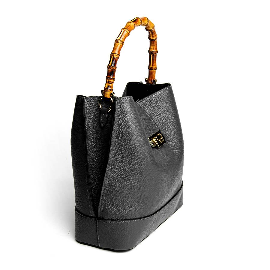Laura Di Maggio SOHO – secchiello in pelle nero con manici in bamboo Affare Del Giorno