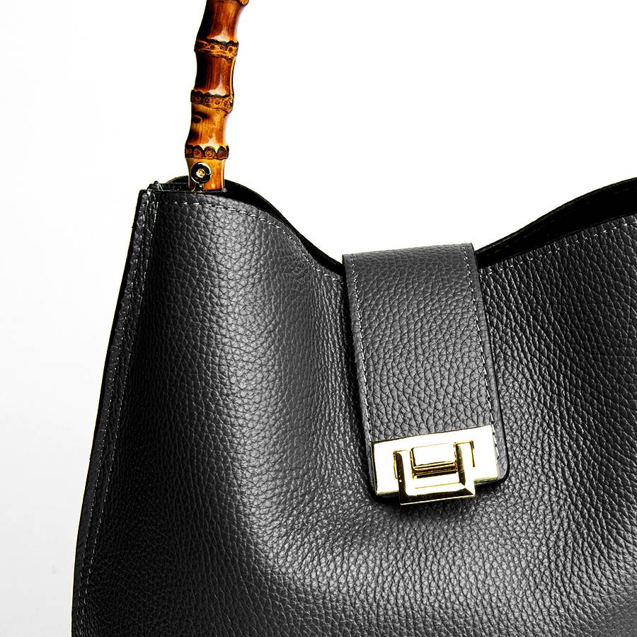 Laura Di Maggio SOHO – secchiello in pelle nero con manici in bamboo Affare Del Giorno