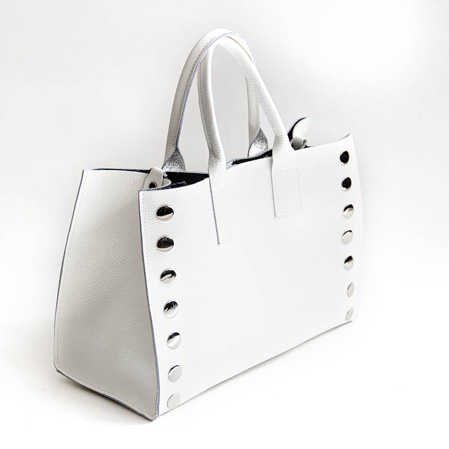 Laura Di Maggio SAM BIG – Shopping con borchie in pelle bianca Saldi