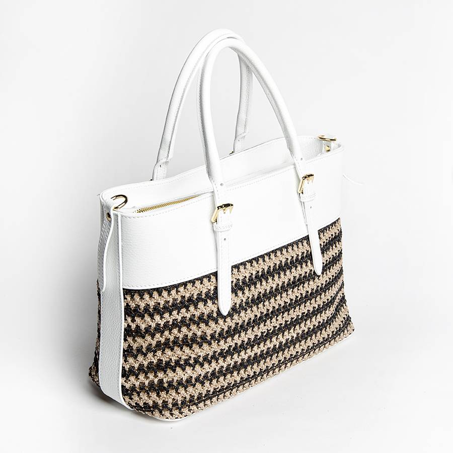 Laura Di Maggio RAFFA – Shopping in pelle bianca e rafia Hotsell