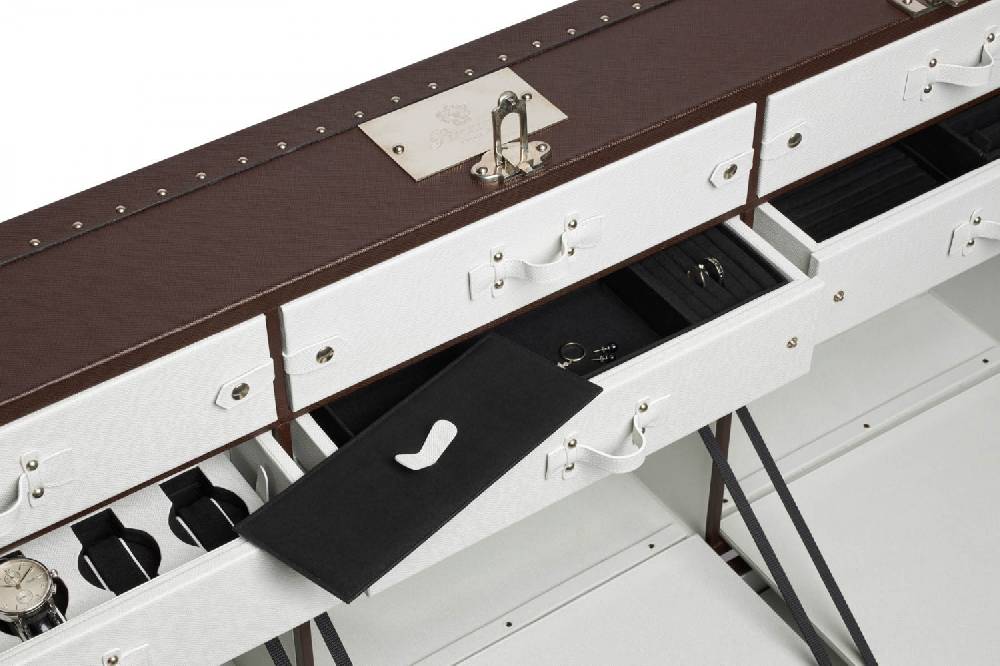 Pineider Baule fasciato, realizzato in pelle di vitello. Dimensione grande 120x51x51cm Promozione Limitata