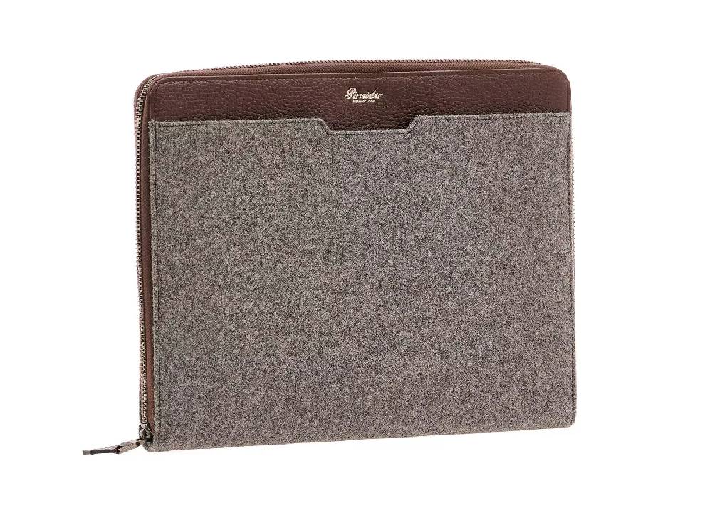 Pineider Porta ipad con zip in Wool Saldi Di Fabbrica