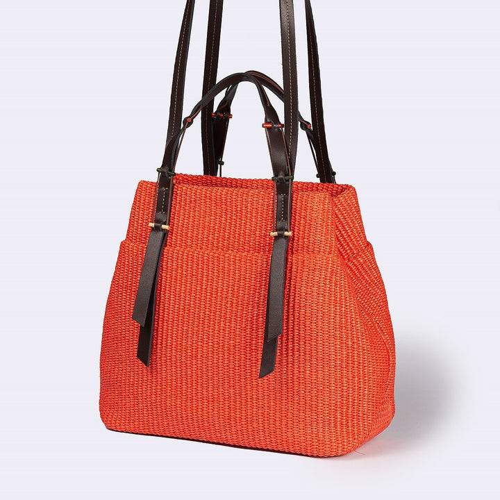 Roberta Gandolfi Fernanda Tote in rafia con finiture in pelle di vitello a doppia portabilità mano o shopping Prezzo di fabbrica
