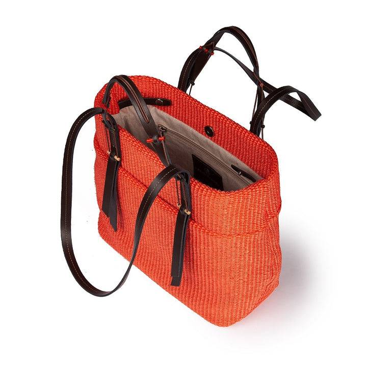 Roberta Gandolfi Fernanda Tote in rafia con finiture in pelle di vitello a doppia portabilità mano o shopping Prezzo di fabbrica