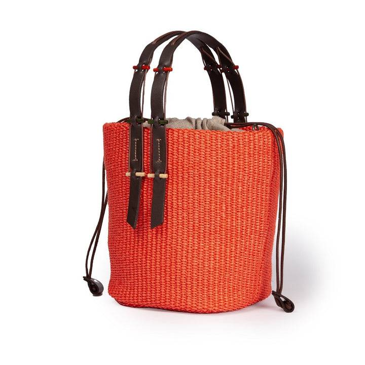 Roberta Gandolfi Fernanda Bucket in rafia con finiture in pelle di vitello con tracolla staccabile Soddisfazione Garantita