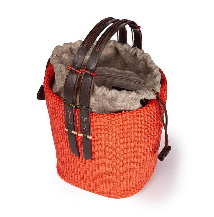 Roberta Gandolfi Fernanda Bucket in rafia con finiture in pelle di vitello con tracolla staccabile Soddisfazione Garantita