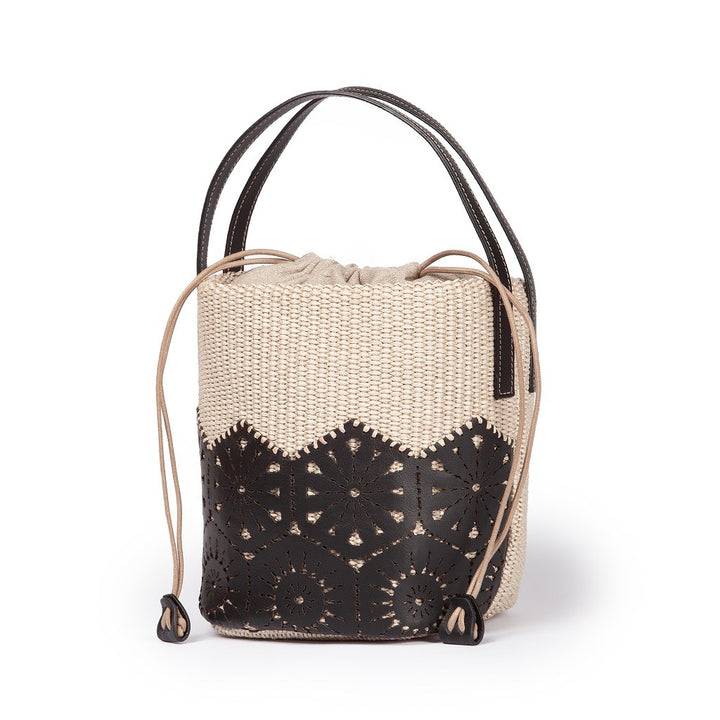 Roberta Gandolfi Giulia Bucket in rafia e pelle il pannello tagliato al laser è interamente cucito a mano con tracolla staccabile Qualità Garantita