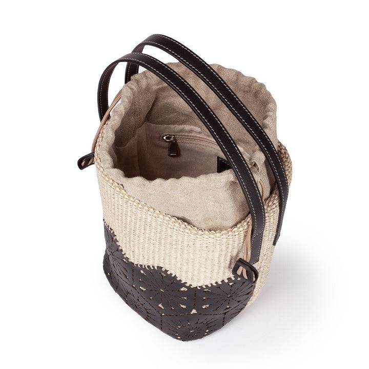 Roberta Gandolfi Giulia Bucket in rafia e pelle il pannello tagliato al laser è interamente cucito a mano con tracolla staccabile Qualità Garantita