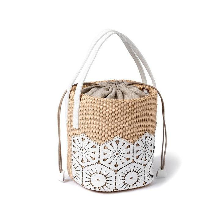 Roberta Gandolfi Giulia Bucket in rafia e pelle il pannello tagliato al laser è interamente cucito a mano con tracolla staccabile Sconto