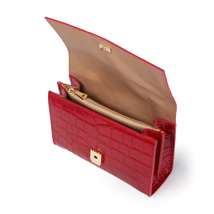 Roberta Gandolfi Nicole cocco compact crossbody borsa in pelle stampa cocco con tramezza interna e tasca esterna con tracolla staccabile e regolabile Saldi Di Fabbrica
