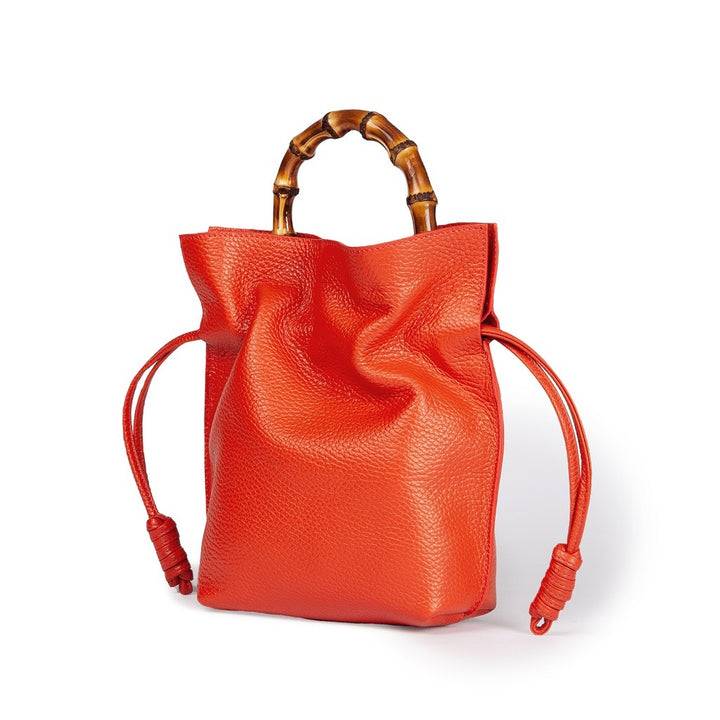 Roberta Gandolfi Silvana small borsa a mano in pelle martellata con manico in vero legno di bambù e tracolla staccabile e regolabile Promozione Limitata