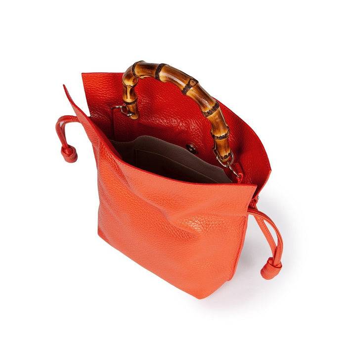 Roberta Gandolfi Silvana small borsa a mano in pelle martellata con manico in vero legno di bambù e tracolla staccabile e regolabile Promozione Limitata