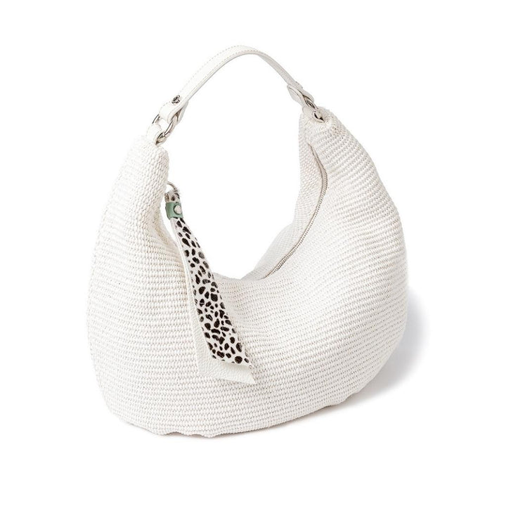 Roberta Gandolfi Beatrice Hobo medium in raffia e finiture in pelle con dettaglio animalier e tracolla staccabile Sconto