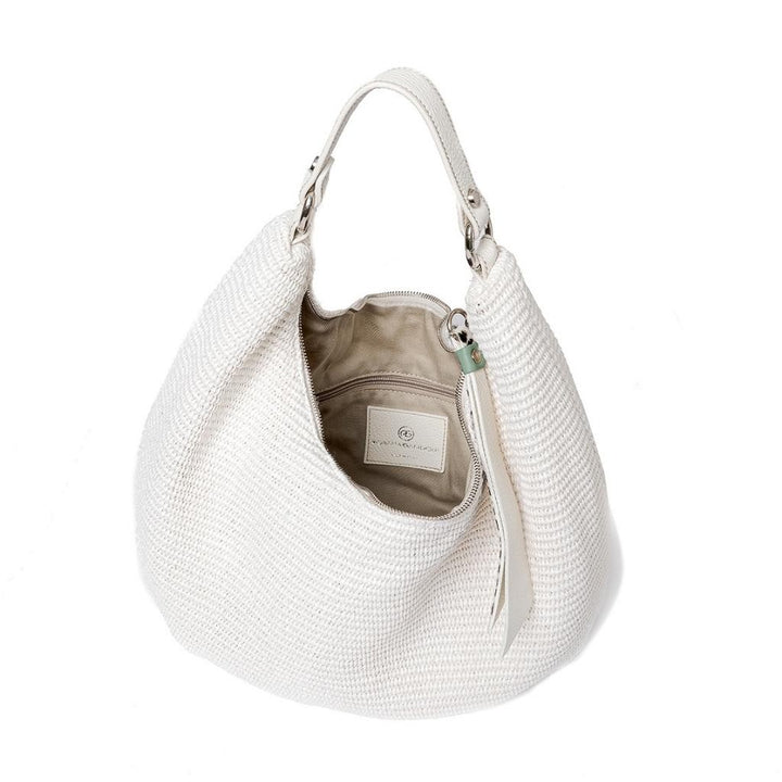 Roberta Gandolfi Beatrice Hobo medium in raffia e finiture in pelle con dettaglio animalier e tracolla staccabile Sconto
