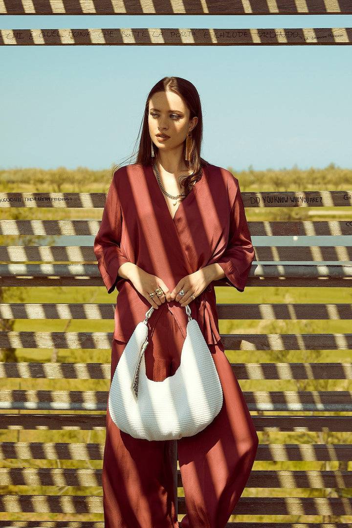 Roberta Gandolfi Beatrice Hobo medium in raffia e finiture in pelle con dettaglio animalier e tracolla staccabile Sconto