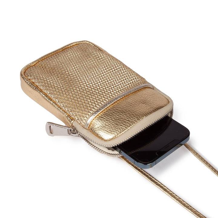Roberta Gandolfi Yuma Phone holder in pelle di vitello con tracolla staccabile e regolabile e tasca esterna Consegna Veloce