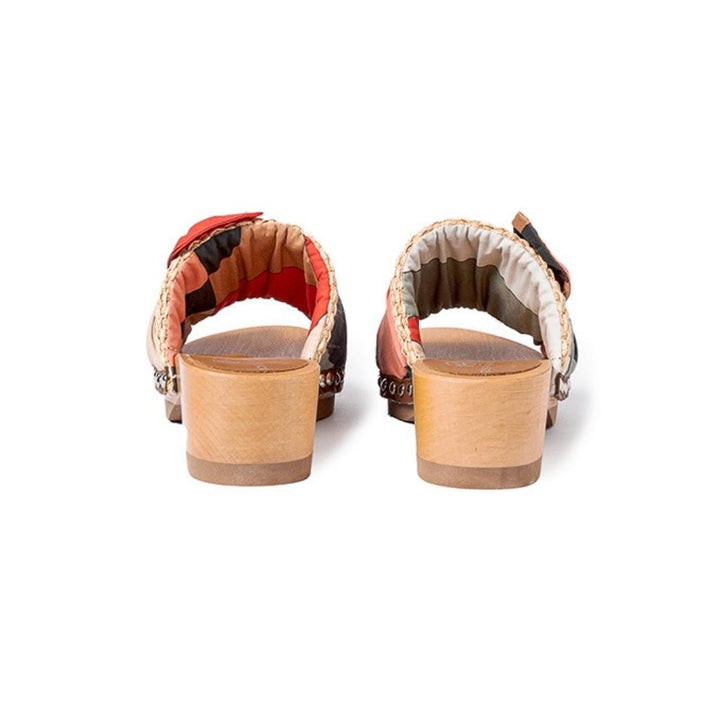 Roberta Gandolfi Lola Sixty sandali in legno con rafia e pelle di vitello con fiocco stampa sixty Sconto
